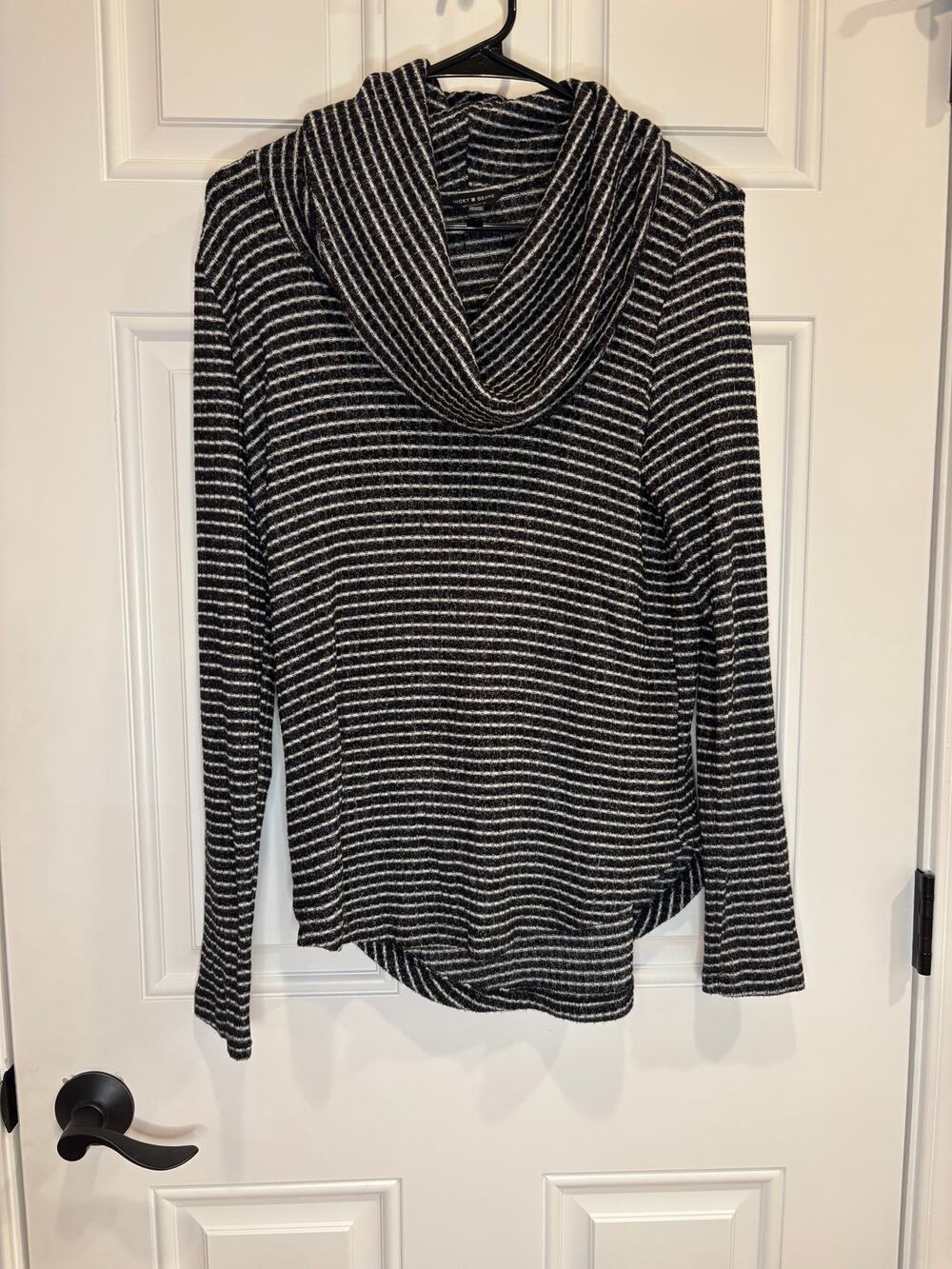Lucky Brand Bonne Chance Cowl Neck Top – Black & White Striped – XS